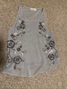 Abercrombie & Fitch Pale Grey Sheer Floral Beaded Camisole